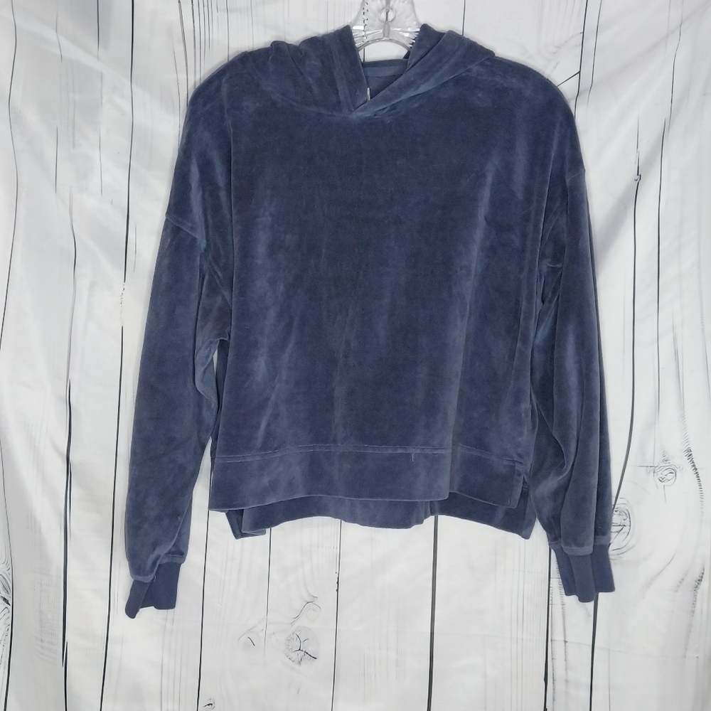 Aerie Soft Cozy Boxy Relaxed Fit Velour Y2K Blue Pullover Cropped Sweatshirt